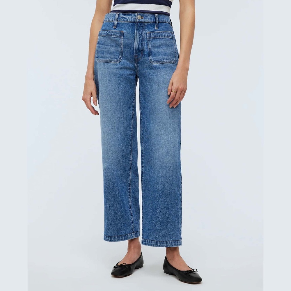 Madewell 32 Petite Emmett Wide Leg Full Length Jean Patch Pocket Edition